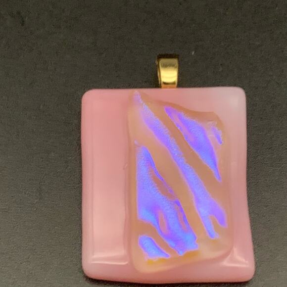 Fused Dichroic Pink Glass Iridescent Pendant - Picture 2 of 11